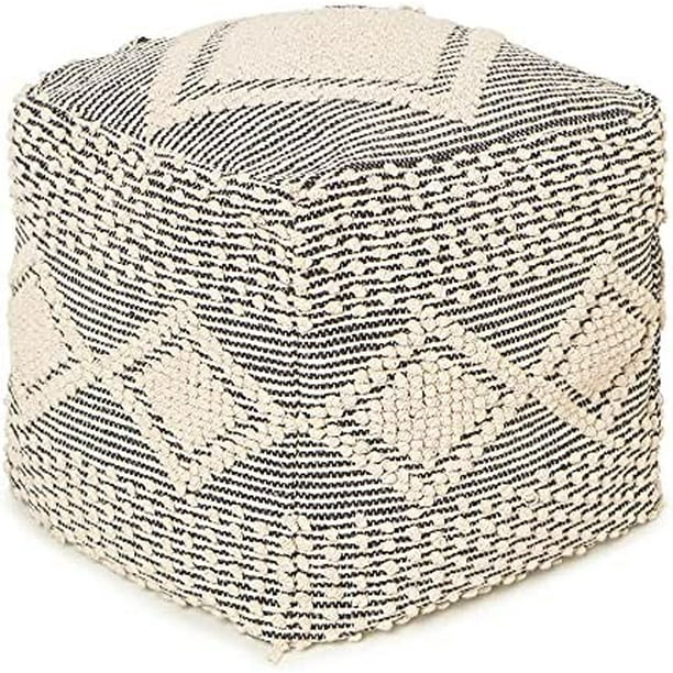 UNSTUFFED Square Pouf Ottoman Cover Textured Storage Boho Cube Poof