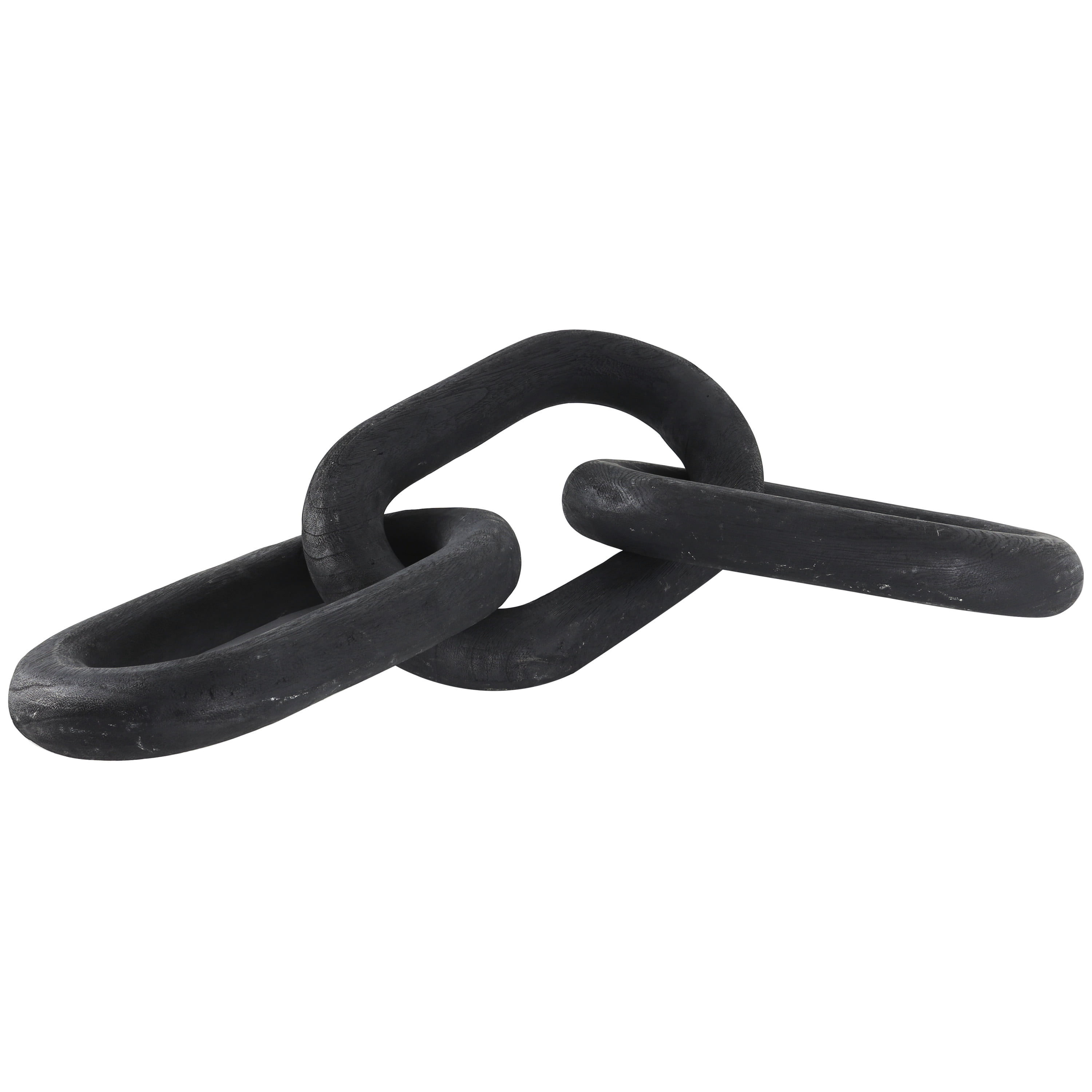23" x 3" Black Wood Distressed Matte 3 Link Chain Sculpture, by DecMode