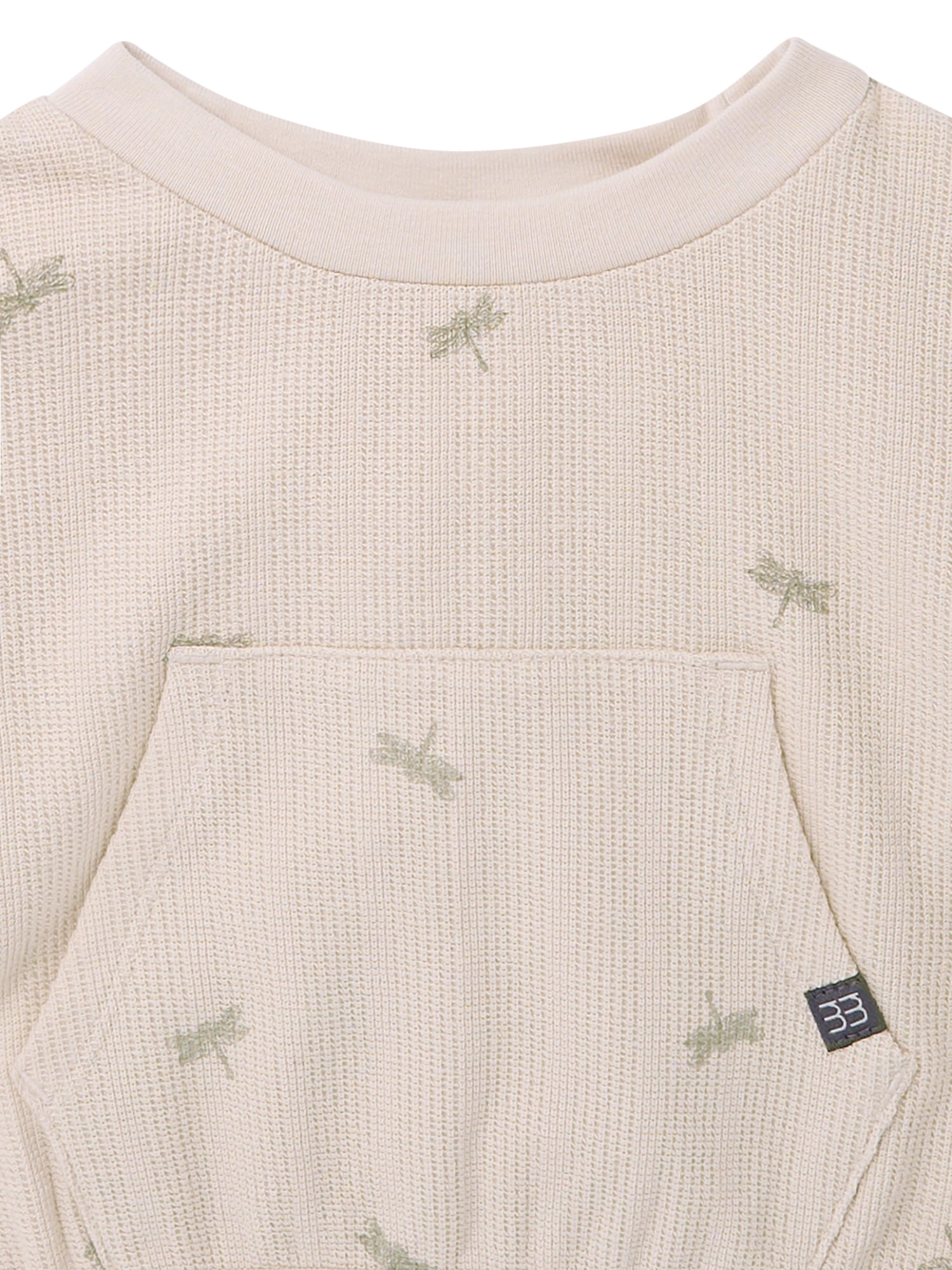 Modern Moments Infant Boys Top & Pant 2-Piece Outfit Set with Kanga Pocket, Cotton, 6-9 Months, Off-White