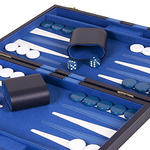 Crazy Games Backgammon Set - Classic Blue Medium 15 Inch 