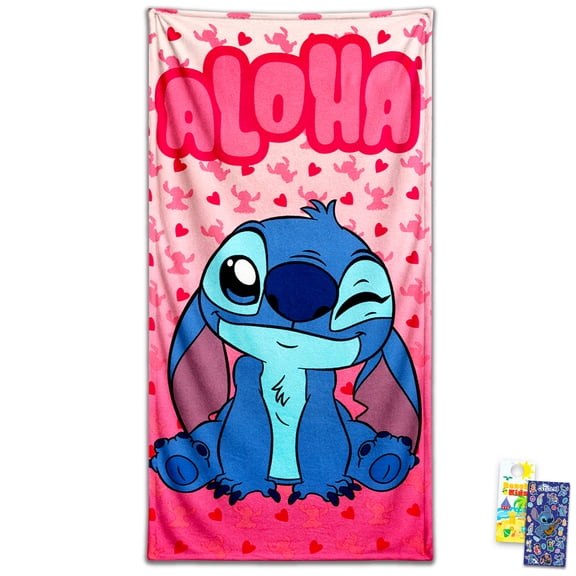 Stitch Beach Towel Set - Bundle with 27" x 54" Disney Microfiber Pool Towel Plus Stickers, More | Lilo and Stitch Beach Towel for Kids, Adults