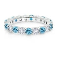 thumbnail image 2 of Gem Stone King 2.80 Cttw Round Swiss Blue Topaz and White Created Sapphire Women Eternity Band Ring | 925 Silver | Gemstone Birthstone | Wedding Engagement Anniversary Promise Ring for Women | Size 7, 2 of 6