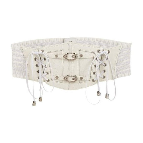 Women's Black Lace Leather Waist Cincher Belt, Elastic Retro Style Corset with Metal Strap, Decorative Body Shaping Girdle for Dresses & Tops, Size Large