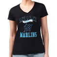 thumbnail image 4 of Women's G-III 4Her by Carl Banks Black Miami Marlins Super-Slim Fit Lightweight Team Logo Graphic V-Neck T-Shirt, 4 of 5