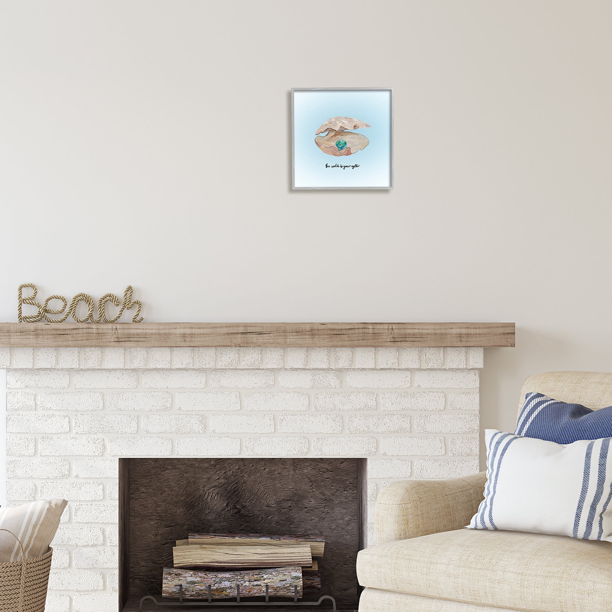 Stupell Industries World Your Oyster Phrase Animals & Insects Painting Gray Framed Art Print Wall Art, 12 x 12