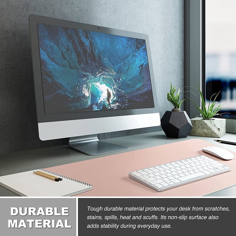 Samseel Light Pink Leather Desk Pad - 35.4" X 17" Mouse Pad & Desk Blotter, Non-Slip & Waterproof