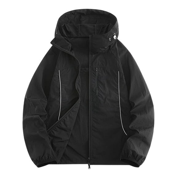 Riecok Lightweight Jackets for Men Zip up Sun Protection Waterproof Coats Breathable Tops Fishing Long Sleeve Outerwear Black M