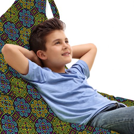 Ethnic Lounger Chair Bag  Pattern with Funny Oriental Geometric Grid Inspired Elements Classic Shapes  High Capacity Storage with Handle Container  Lounger Size  Multicolor  by Ambesonne