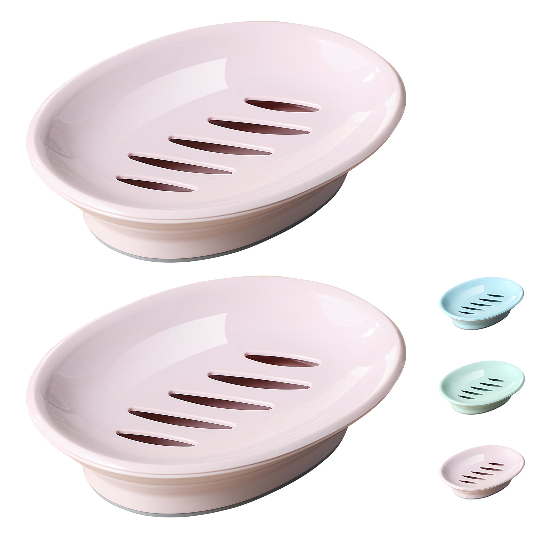 Bathroom Pink Plastic Oval Soap Saver Plate Dish Container Bath Accessory Holder 