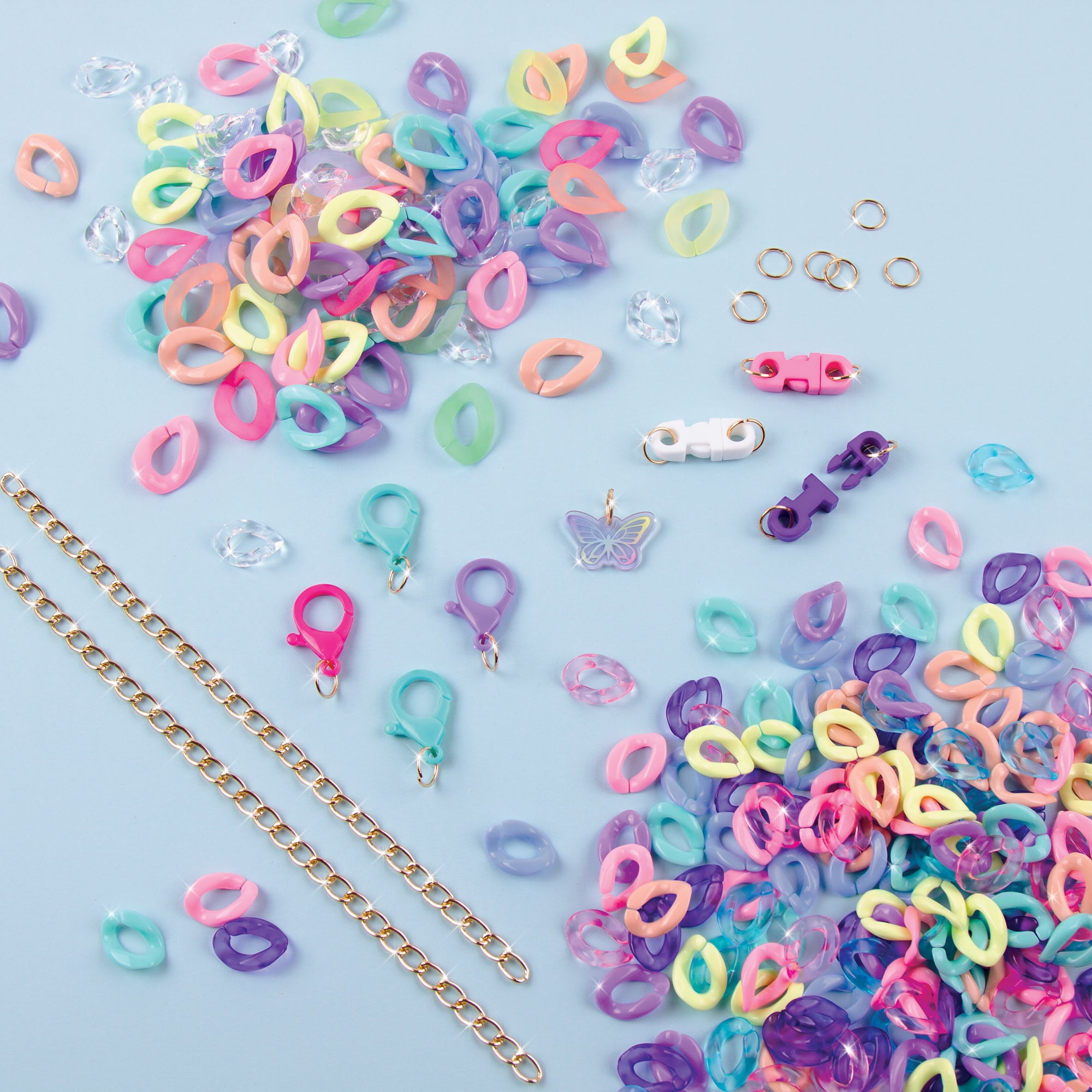 Make It Real: All Linked up Pastel DIY Jewelry Kit - Create Link Bracelets Necklaces & More, 317 Pieces, Colorful Plastic Links, Tweens & Girls Ages 8+