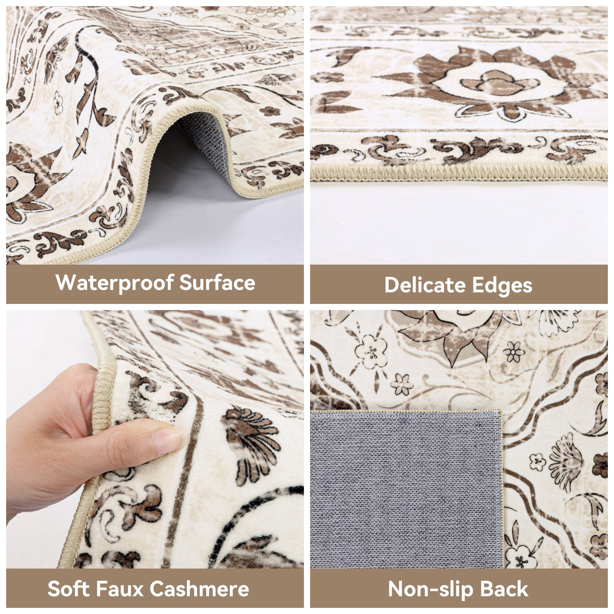 MJIAexp 6'x9' Moroccan Area Rug Washable Bedroom Rug Vintage Boho Area Rug Non-Slip Accent Throw Rug Stain Resistant Floor Carpet for Kitchen Entryway Living Room Office Boho Beige
