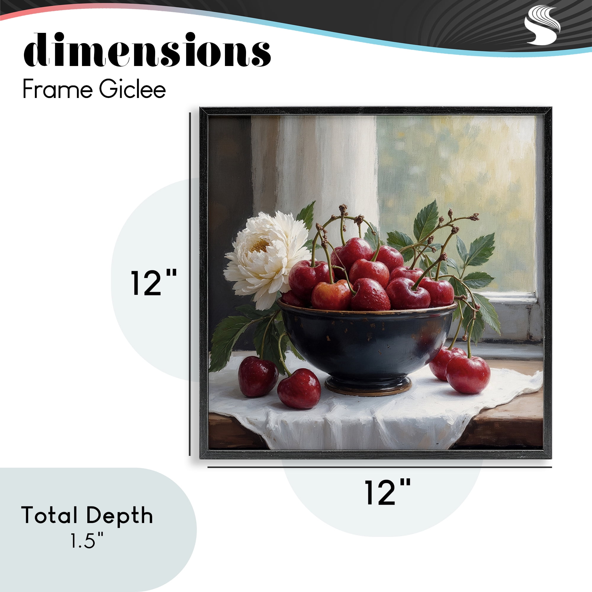 Cherry & Blossom Still Life Black Framed Giclee Art, design by Lettered and Lined