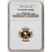 1990-P $5 Tenth-Ounce Gold Eagle Brown Label NGC PF70
