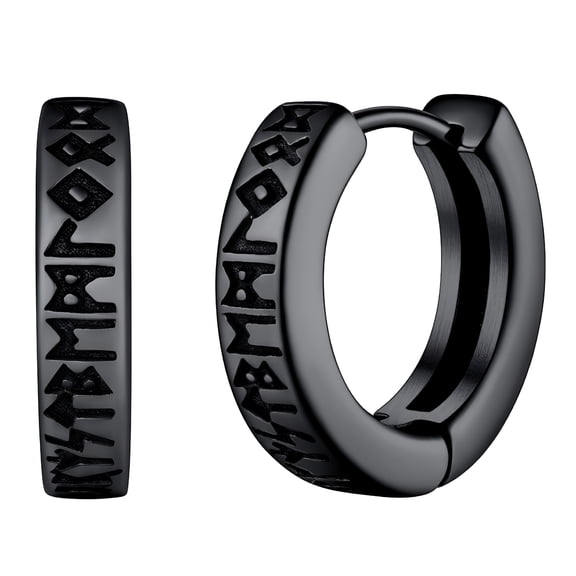 DESIGNICE Viking Rune Huggie Hoop Earrings for Men Cool Nordic Ear Hoops Stainless Steel Jewelry Gift for Boyfriend Husband Valentine'S Day