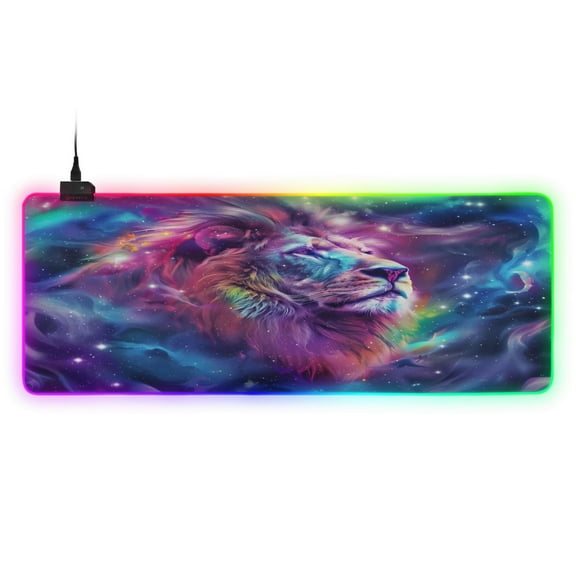 Large RGB Gaming Mouse Pad Led Glowing Mousepad Non-Slip Rubber Base 13 Light Modes 31.5x11.8 Nebula Lion Head