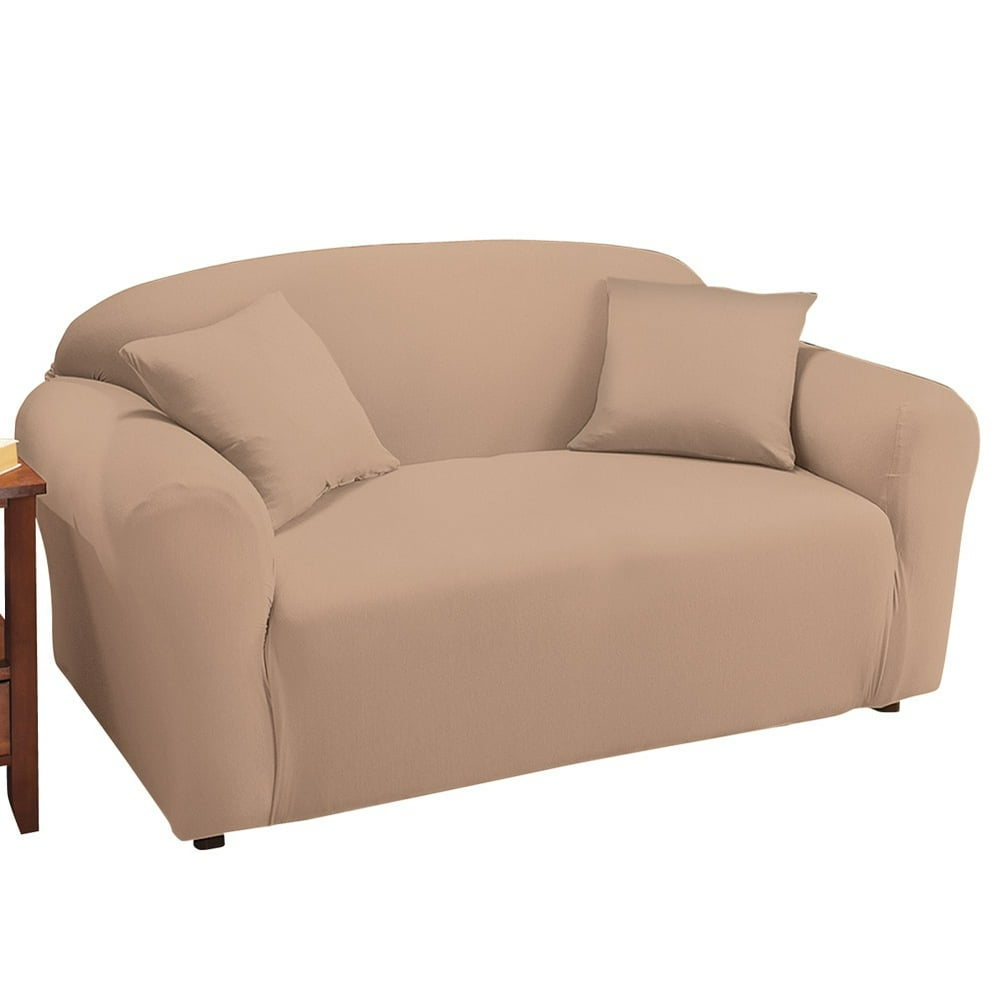Jersey Knit Form Fit Stretch Furniture Slipcover, Loveseat, Beige