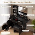 thumbnail image 4 of Small Vanity Desk with Lighted Mirror, Makeup Vanity Set with Charging Station, Storage Drawer, Shelves and Stool, Dressing Table for Compact Bedroom Space, Black, 4 of 6