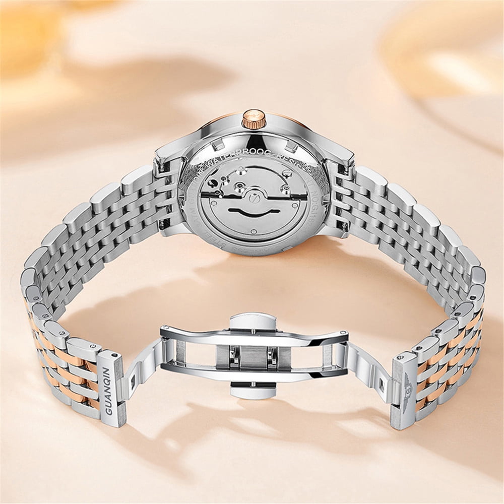 GUANQIN Automatic Watches Self Winding for Woman Stainless Steel Watch Simple Dress Mechanical Ladies Wristwatches Date Luminous Waterproof