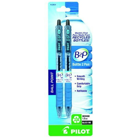 Pilot B2p Recycled Water Bottle Ball Point Pen - Medium Pen Point Type - Black Ink - Transparent Barrel - 2 / Pack (Best Water Vapor Pen)