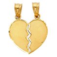 thumbnail image 2 of 14K Yellow Gold Broken Duo Heart Small Charm Pendant with 1.2mm Flat Open Wheat Chain Necklace, 2 of 6