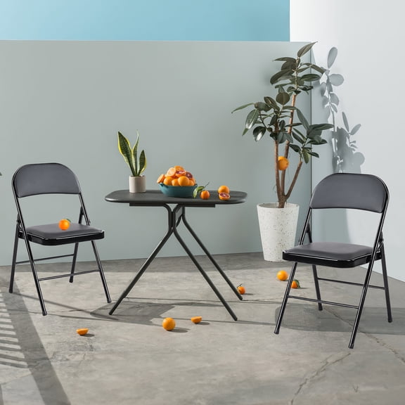 2-Pack Leather Black Padded Folding chairs, Portable and Space-Saving for Home, Office, and Outdoor Use