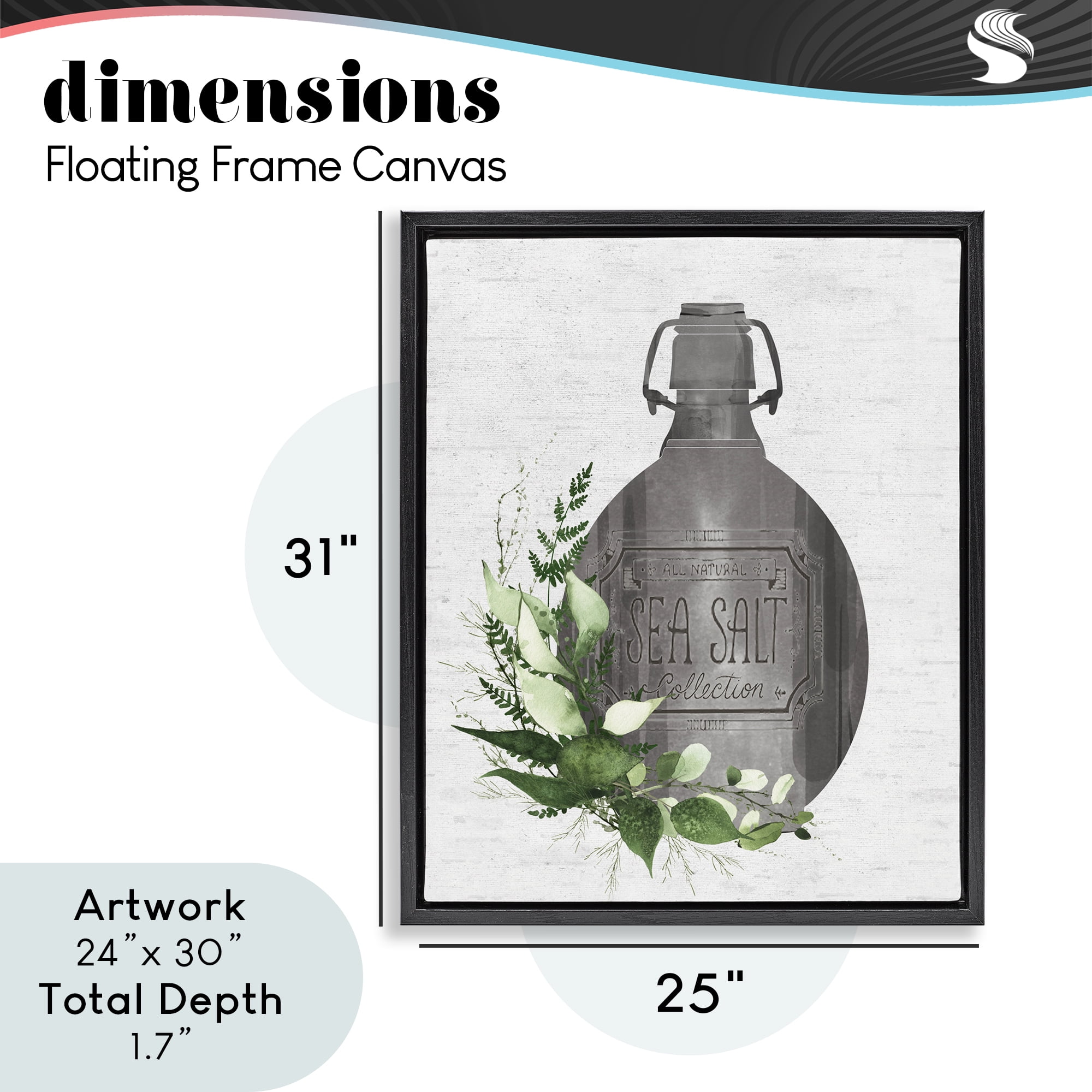 Vintage Bottle with Bathroom Herbs Black Framed Floater Canvas Wall Art, design by Lettered and Lined