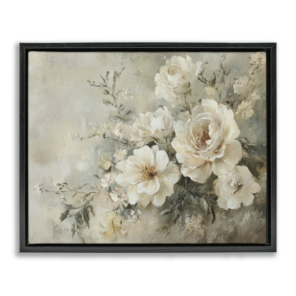 Stupell Industries Beige Faded Florals Plants & Flowers Painting Black Floater Framed Canvas Art Print Wall Art, 21 x 17