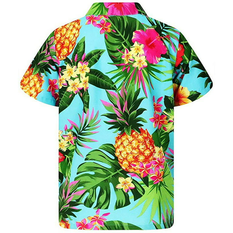 Tangnade Womens Tops Plus Size Funky Hawaiian Shirt Blouse Frontpocket  Leaves Flowers Pineapple Print Stylish Clothing 