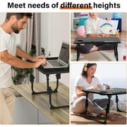 Laptop Desk for Bed Height Adjustable, Lap Bed Table with USB/Storage Drawer/Cup Holder/Tablet Stand/Book Shelf, Foldable Breakfast Tray Portable for Reading Writing, Bed, Sofa & Floor, Black