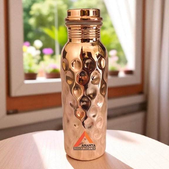 Ananya Fashion and Crafts Hub 100% Pure Copper Water Bottle 700 ml Leak-Proof Diamond For Ayurveda Health Benefits