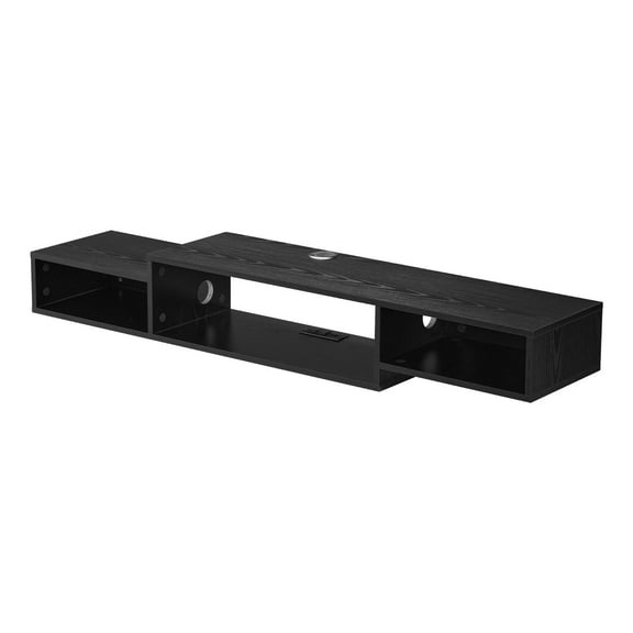 Black Floating TV Shelf with Wall Mount, 59 Inch Media Console – Power Outlet & Storage for Cable Box, DVD Player, Gaming Devices