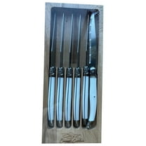Laguiole Serrated Edge Sharp Premium Dishwasher Safe Full Stainless Steel 6-Piece Steak Knife Set, Cream Handle