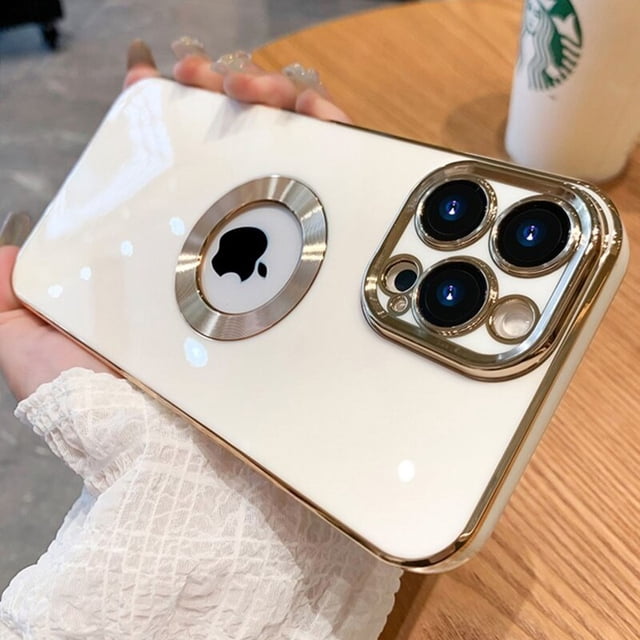 Funda de silicona suave con logotipo chapado de lujo para iPhone, 11, 12, 13, 14 Pro Max, X, XS, XR, 7, 8 Plus, SE, lente, cubierta protectora de cámara completa Fivean unisex