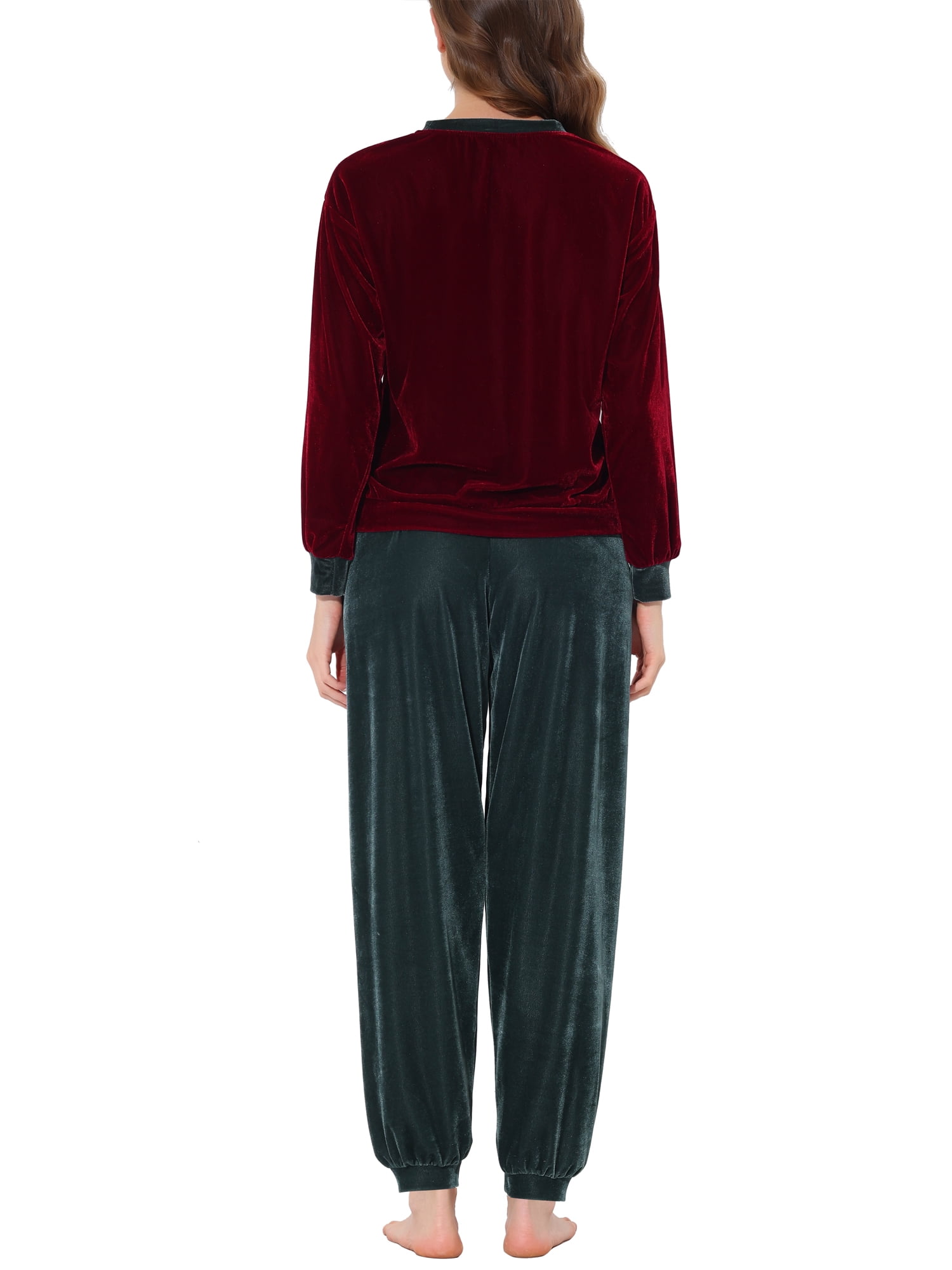 Unique Bargains Women's Velvet Long Sleeve Warm Top and Pants Pajamas Sleepwear Sets