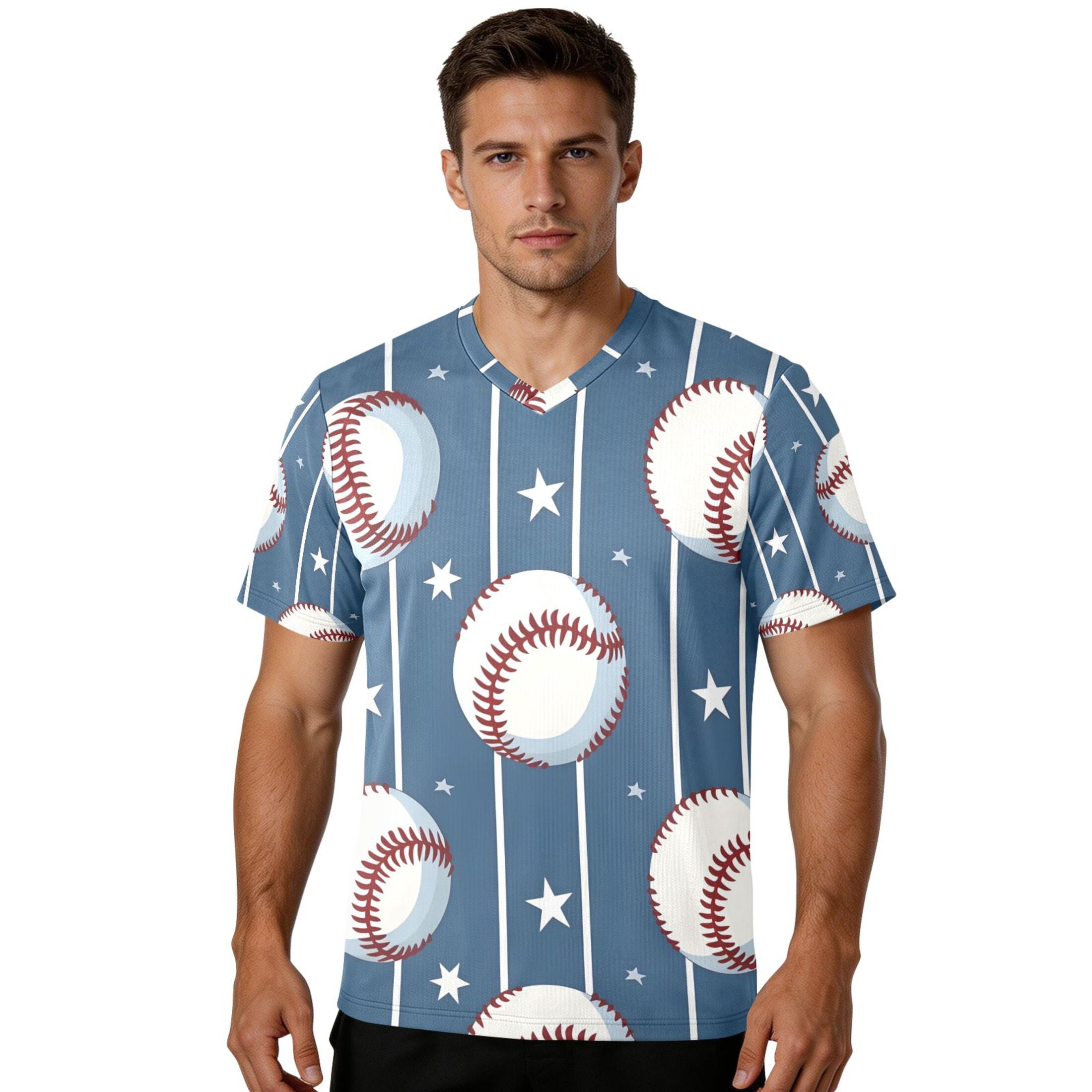 Baseball Stars Stipes Men's Sports Jerseys Athletic T-Shirt Football Referee Short Sleeves Shirt XL