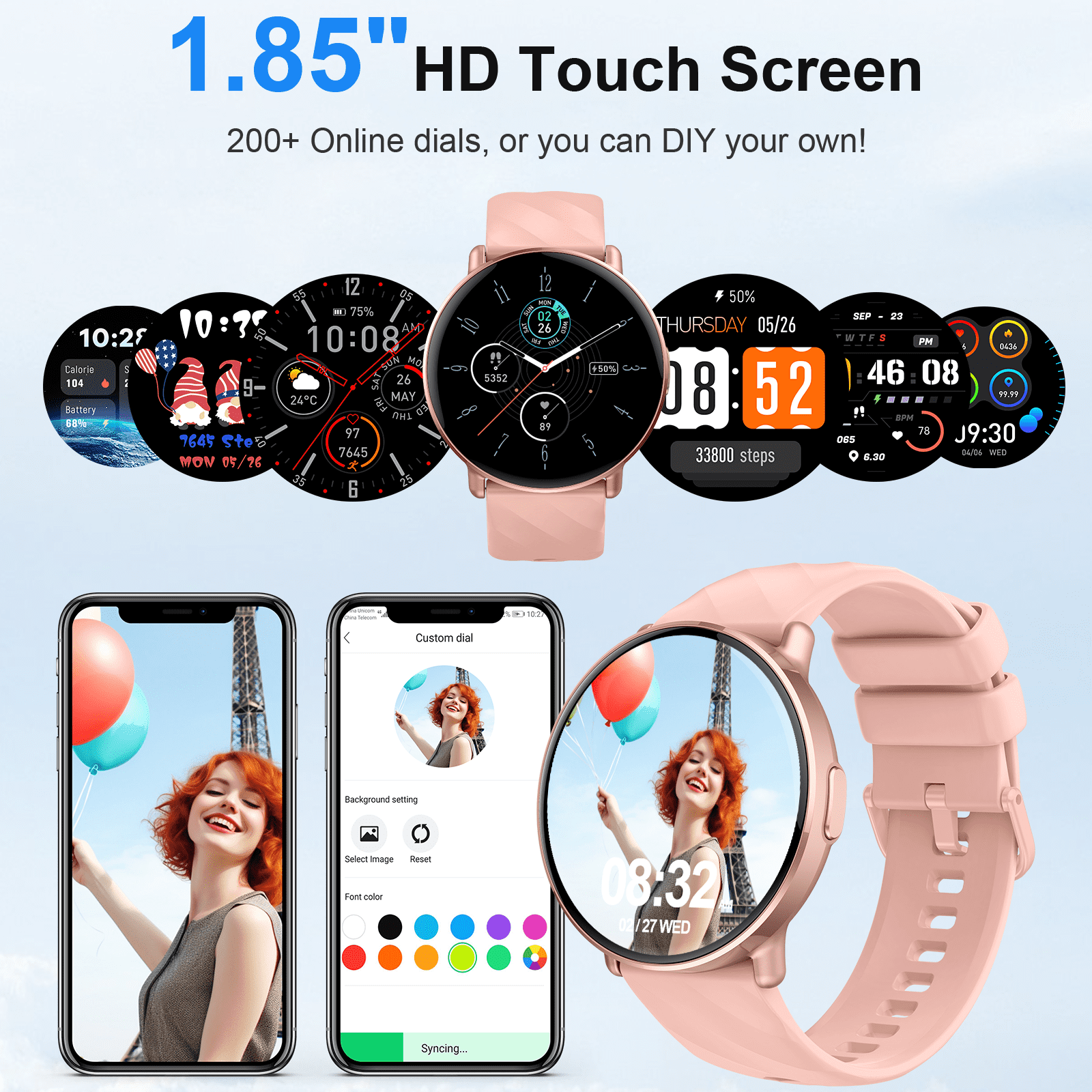 Smart Watch for Women Android iphone, 1.39" Touchsreen Fitness Tracker with AI Q&A, Bluetooth Calls, 110+ Sport Modes, IPX8 Waterproof, Gift Idea, Pink