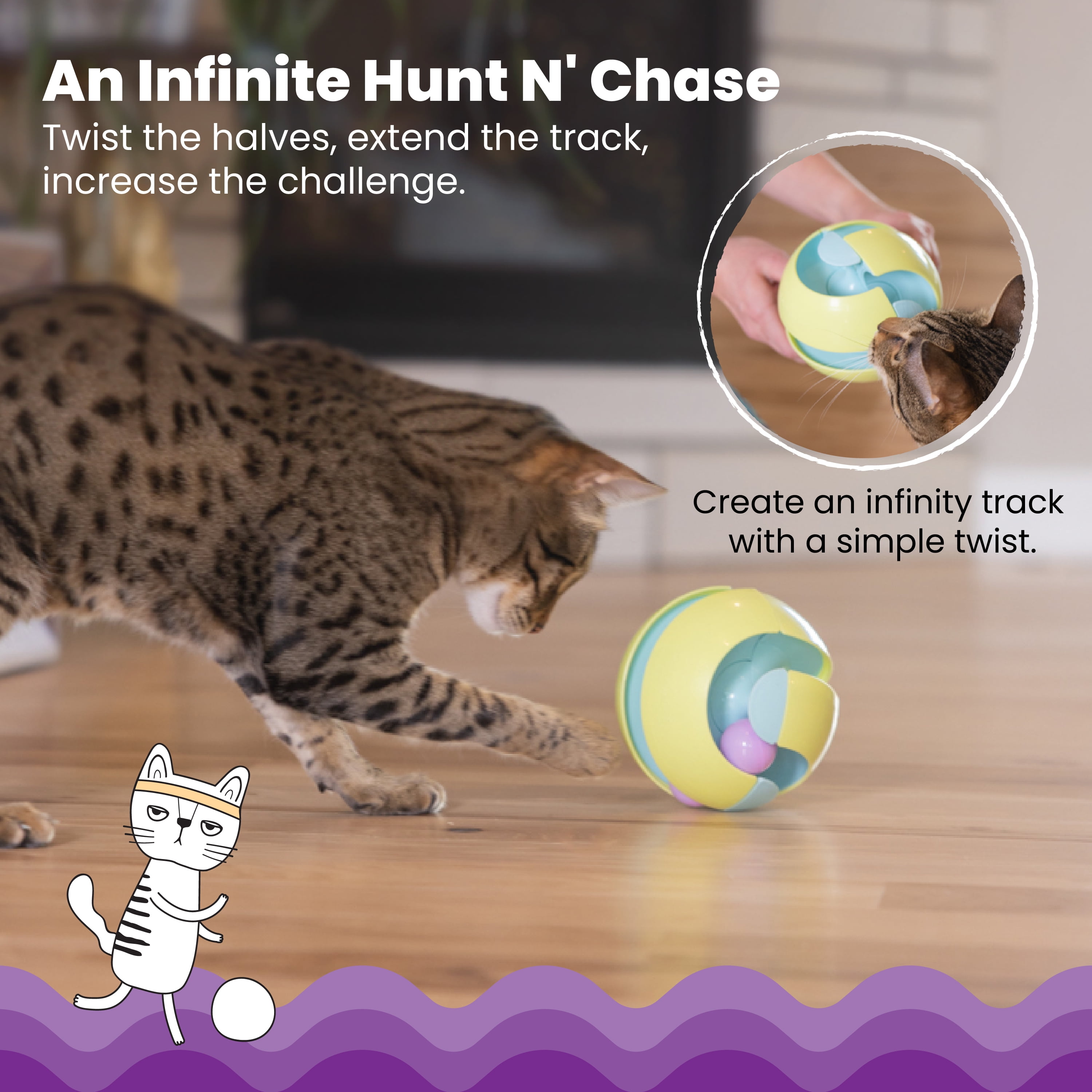Catstages Twist-A-Ball 3-in-1 Convertible Cat Track Toy, Rolling Ball Toy for Indoor Cats, Green