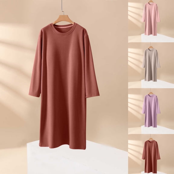 Sakmal Soft Moomoo Womens Nightgowns Long Sleeve Mumu Dress Long Solid Womens Nightgown 2X