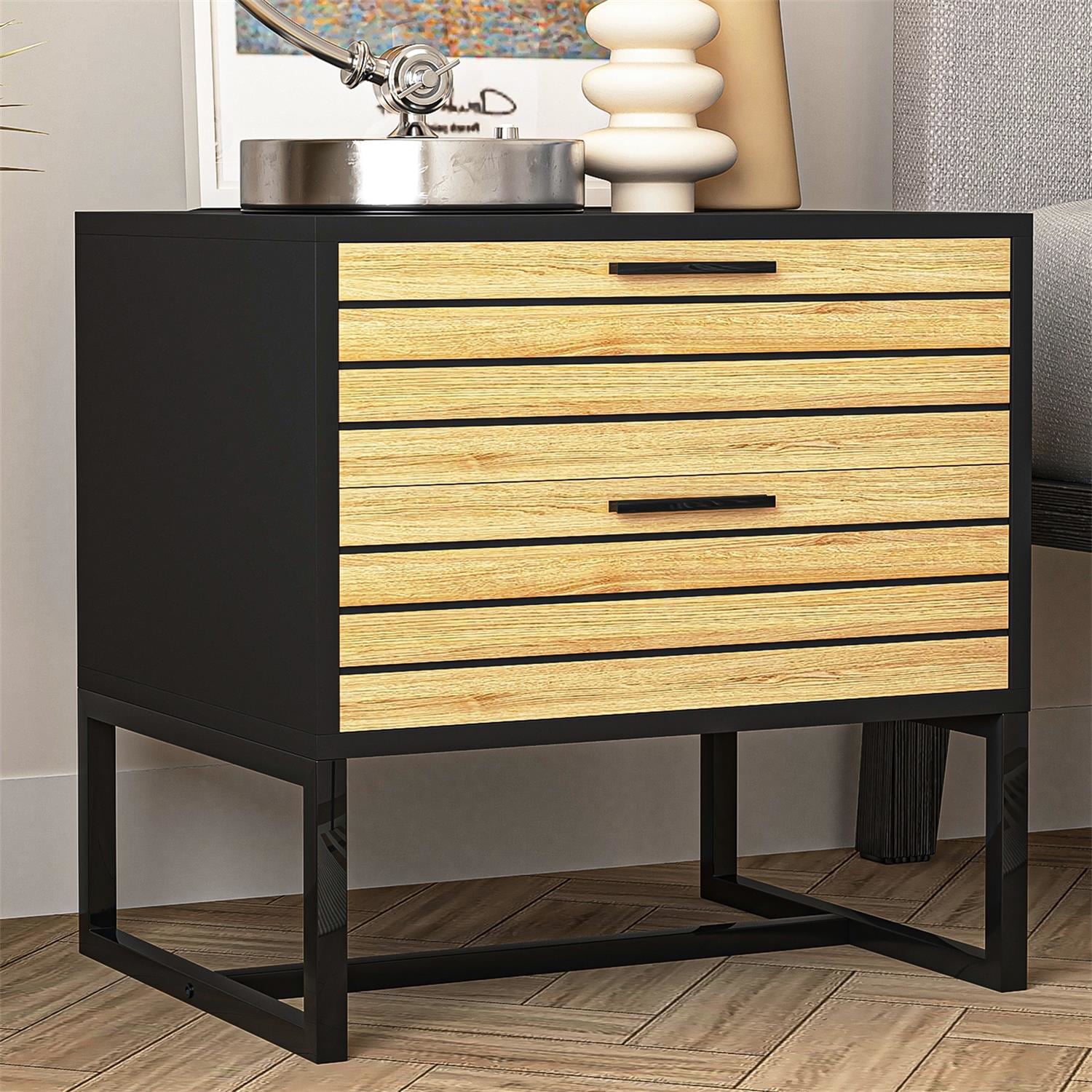 Kadyn MDF Nightstand, Bedside Table for Bedroom, Living Room, Nightstand Side Table with 2 Drawer, Black