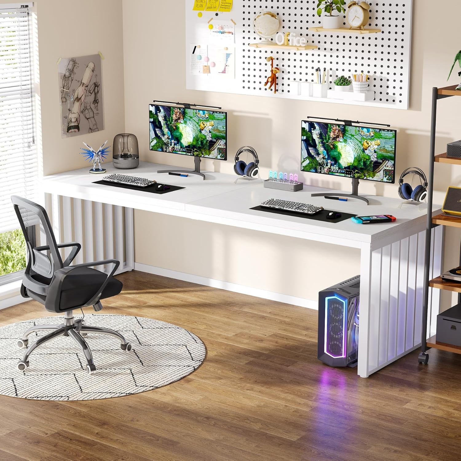 Tribesigns 78.74" Extra Long Computer Desk 2 Person Desk, Double Long Desk with Heavy Duty Metal Frame for Home Office, White