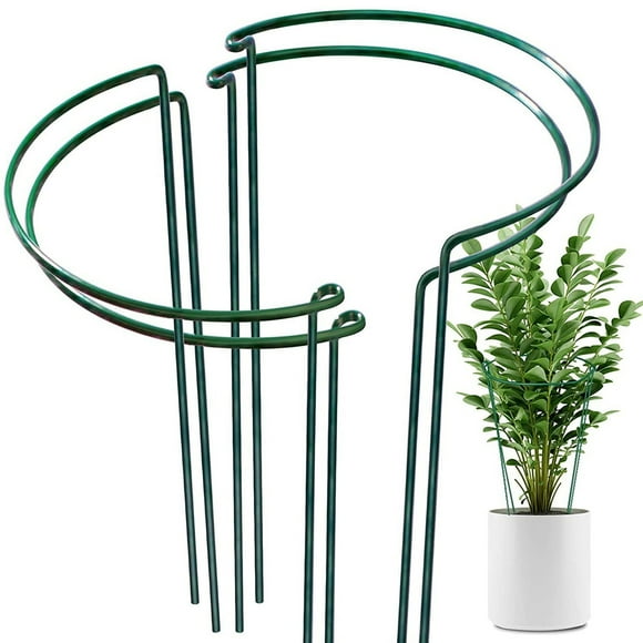 8 Pcs Plant Support Stakes Ring Cage Metal Garden Plant Stake Green Half Round Plant Support Ring Large Plant Supports