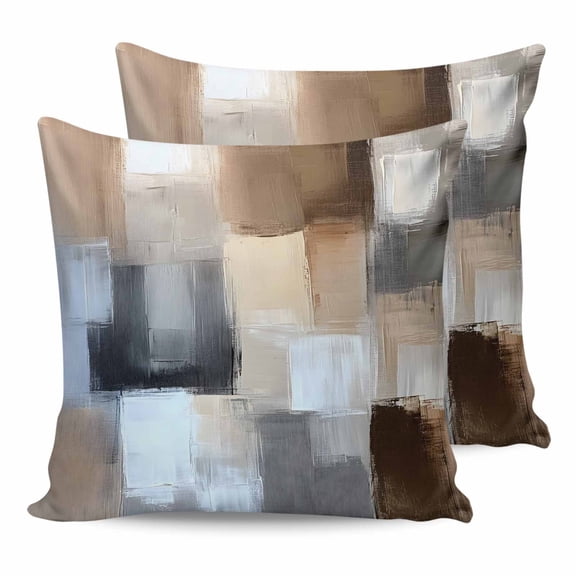 24x24 Pillow Covers Set of 2, Abstract Gray Brown Throw Pillow Covers Decorative Couch Cushion Case, Oil Painting Color Blocks Microfiber Square Pillowcases for Bedroom Car Living Room