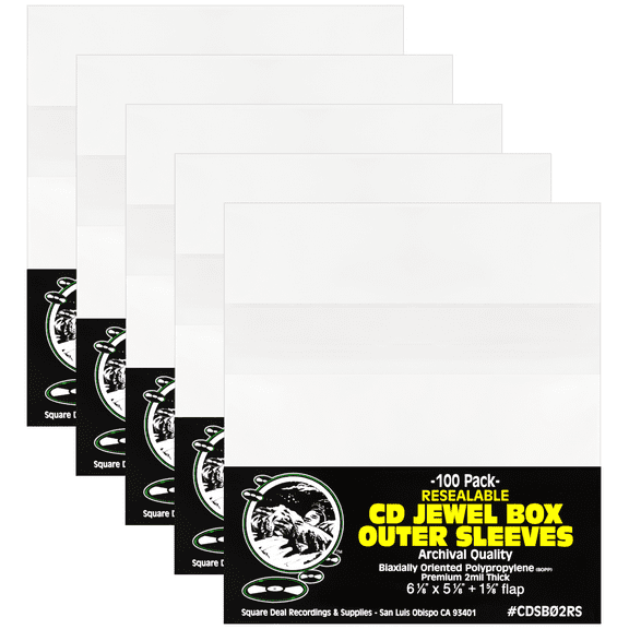 (500 sleeves) CDSB02RS - Resealable CD Outer Sleeves - Holds 1 Jewel Box - Clear