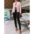 thumbnail image 4 of Women Argyle Cable Cardigan Light-Weight Cropped Coat Stand Collar Long Sleeve Metal Button Fall Jackets Pink XL, 4 of 7