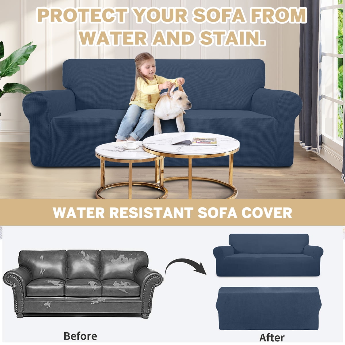 Sanmadrola 100% Waterproof Sofa Cover Non Slip Couch Cover Stretch Slipcover Leakproof Couch Protector for Kids Dogs Cats Pets, Aegean Blue, Loveseat
