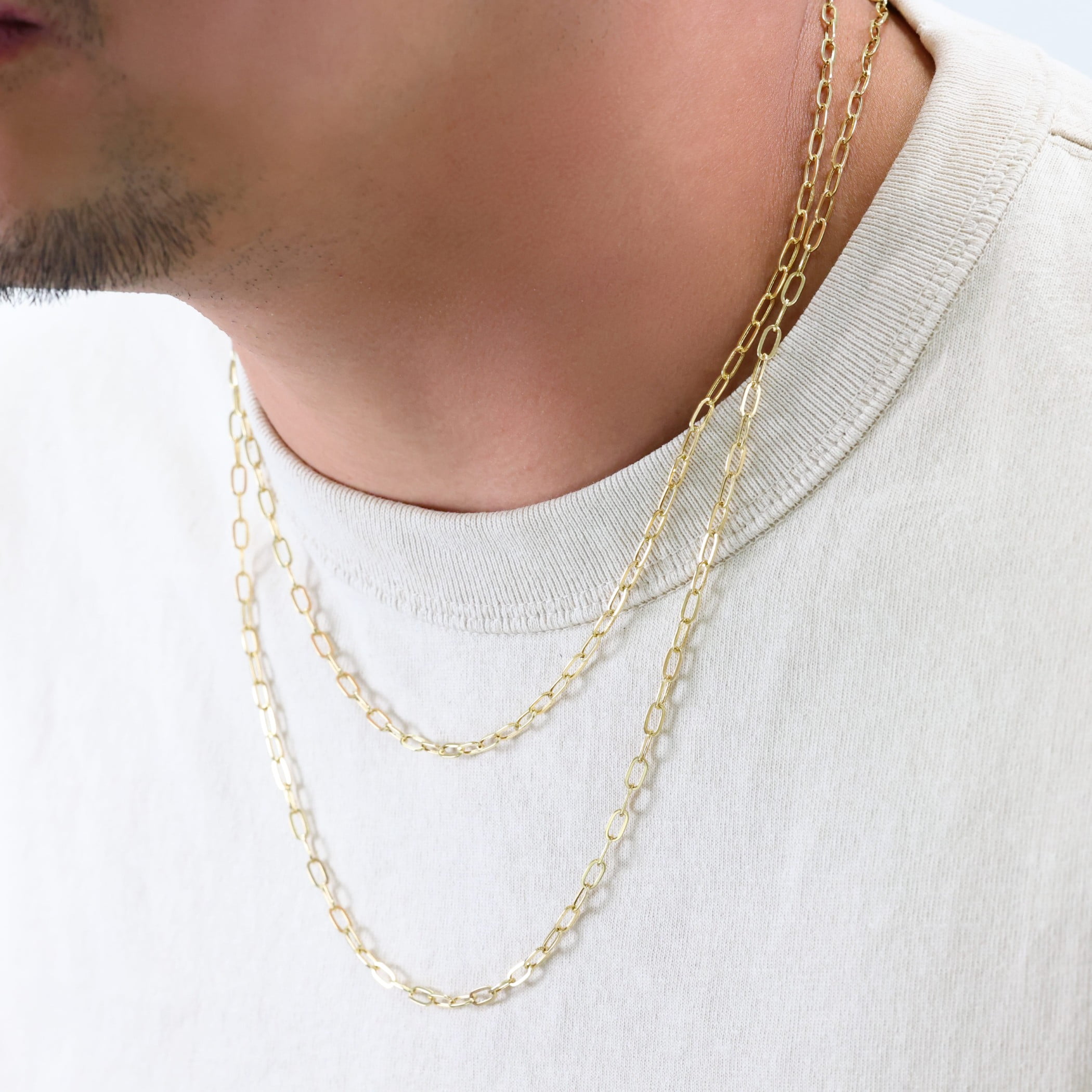 Nuragold 10k Real Yellow Gold Paperclip 3mm Elongated Cable Link Necklace (16"-24") Dainty Italian Jewelry for Men & Women