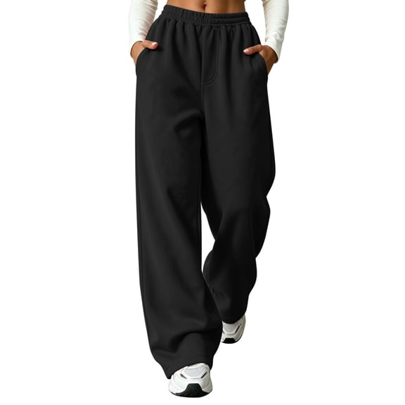 Yutgune Women's Plus Size Sweatpants Elastic Waist Side Pockets Wide Leg Design Loose Fit Casual Lounge Pants