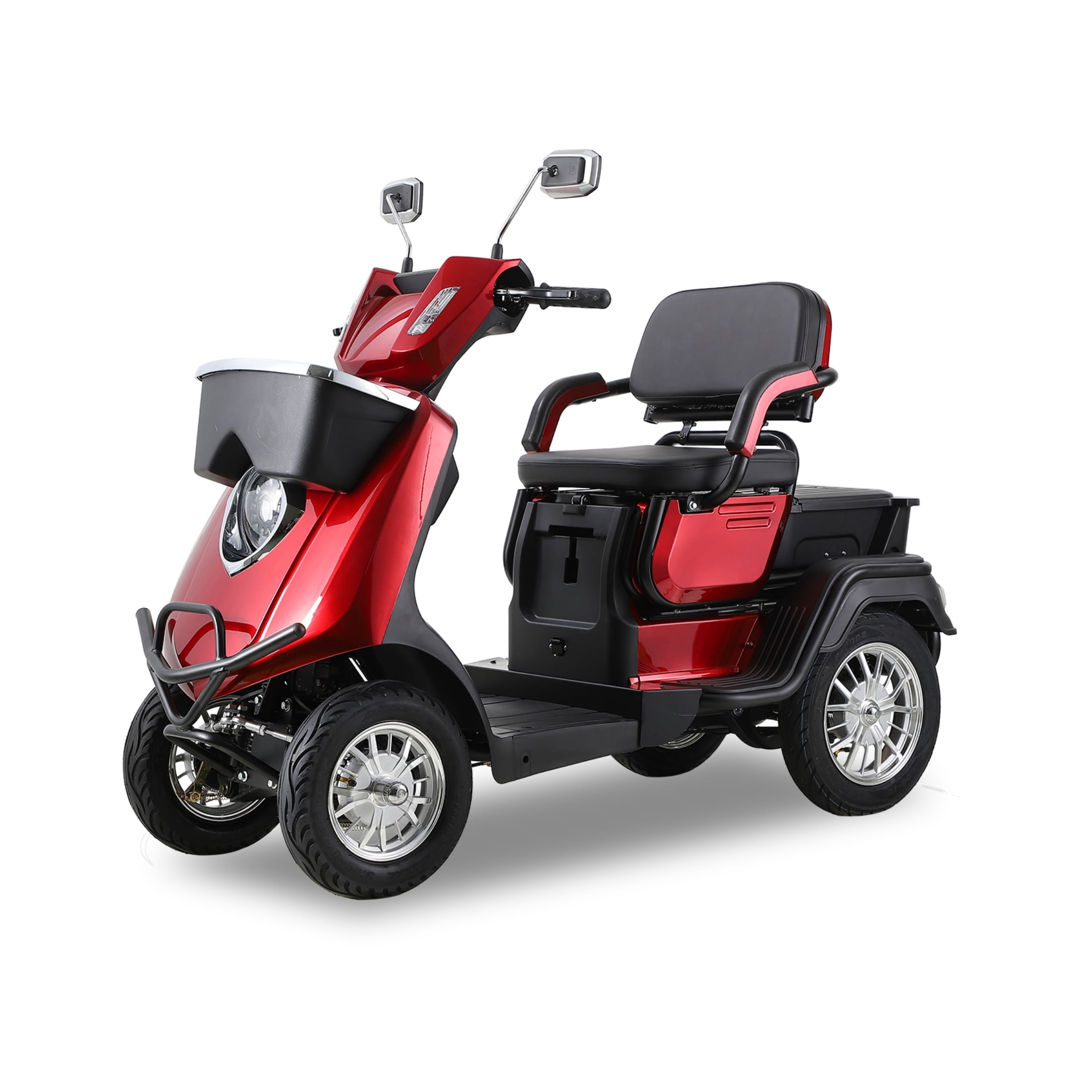 QEEKA 4-Wheel Mobility Scooter, 2-Seater Electric Scooter with Adjustable Seat, 500 lb Capacity, Red