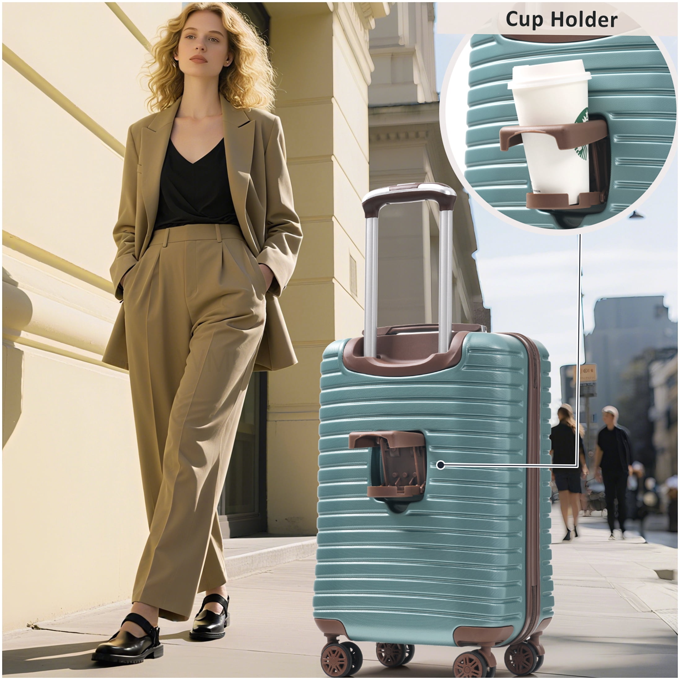 Lightweight ABS Hardshell Suitcase Set with TSA Lock, Spinner Wheels, Carry-On and Check-In Luggage in Blue