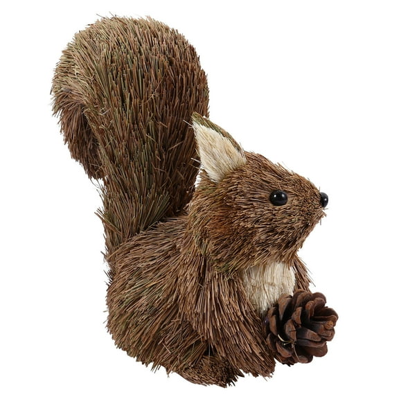 Sisal Squirrel Christmas Straw Figurines with Nut Ornaments Woodland Creature Xmas Home Decor Forest Animal Decoration